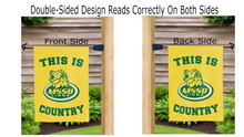 Load image into Gallery viewer, this is mssu lions country logo reading correctly on both sides of gold double sided garden flag
