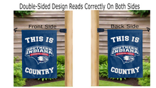 Load image into Gallery viewer, this is southern indiana screaming eagles country logo reading correctly on both sides of blue double sided garden flag
