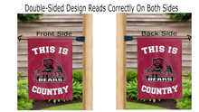 Load image into Gallery viewer, this is suny potsdam bears country logo reading correctly on both sides of red double sided garden flag
