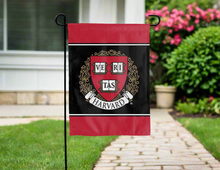 Load image into Gallery viewer, three panel black and red harvard university garden flag for yard decor
