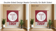 Load image into Gallery viewer, troy baseball logo reading correctly on both sides of double sided garden flag

