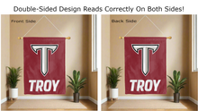Load image into Gallery viewer, troy university logo reading correctly on both sides of red double sided house flag
