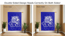 Load image into Gallery viewer, tsu tigers logo reading correctly on both sides of blue double sided house flag
