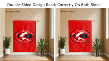 Load image into Gallery viewer, uc clermont cougars logo reading correctly on both sides of red double sided house flag
