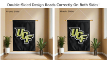 Load image into Gallery viewer, ucf logo reading correctly on both sides of black double sided house flag
