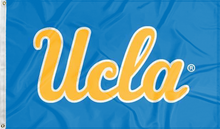 Load image into Gallery viewer, blue ucla flag with gold ucla logo for college dorm decor
