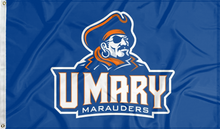 Load image into Gallery viewer, blue umary marauders flag for college dorm decor
