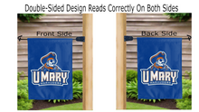 Load image into Gallery viewer, umary marauders logo reading correctly on both sides of blue double sided garden flag
