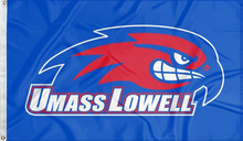Load image into Gallery viewer, blue umass lowell 3x5 flag for college dorm decor
