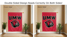 Load image into Gallery viewer, umw bulldogs logo reading correctly on both sides of red double sided house flag
