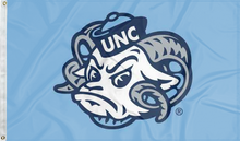 Load image into Gallery viewer, blue unc rameses flag for college dorm decor
