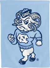 Load image into Gallery viewer, blue unc rameses ram double sided house flag for college dorm decor
