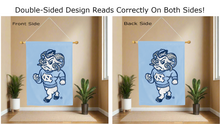 Load image into Gallery viewer, unc rameses ram logo reading correctly on both sides of blue double sided house flag
