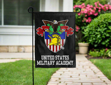Load image into Gallery viewer, double sided garden flag with united states military academy seal logo
