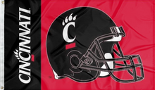 Load image into Gallery viewer, university of cincinnati flag with cincinnati bearcats football logo for college dorm decor
