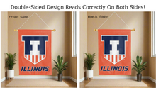 Load image into Gallery viewer, university of illinois logo reading correctly on both sides of orange double sided house flag
