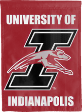 Load image into Gallery viewer, red university of indianapolis double sided house flag for game day decor
