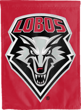 Load image into Gallery viewer, red university of new mexico lobos double sided house flag for college dorm decor
