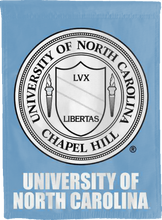 Load image into Gallery viewer, blue university of north carolina seal double sided house flag for college dorm decor
