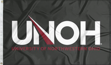 Load image into Gallery viewer, black university of northwestern ohio racers flag for college dorm decor
