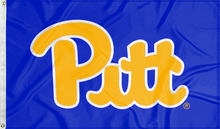 Load image into Gallery viewer, blue university of pittsburgh flag with pitt logo for college dorm decor
