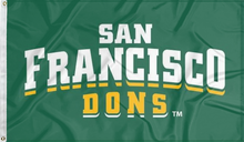 Load image into Gallery viewer, green university of san francisco dons flag for college dorm decor
