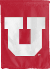 Load image into Gallery viewer, red university of utah double sided house flag with white u logo for college dorm decor
