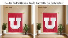 Load image into Gallery viewer, university of utah u logo reading correctly on both sides of red double sided house flag
