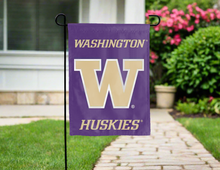 Load image into Gallery viewer, purple university of washington huskies double sided garden flag for yard decor
