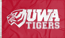 Load image into Gallery viewer, red university of west alabama tigers flag with uwa logo for college dorm decor
