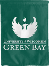 Load image into Gallery viewer, green university of wisconsin green bay double sided garden flag for game day decor

