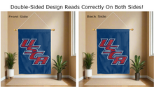Load image into Gallery viewer, usca logo reading corectly on both sides of blue usc aiken pacers double sided house flag
