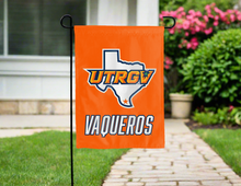 Load image into Gallery viewer, orange ut rio grande vasqueros double sided garden flag for yard decor
