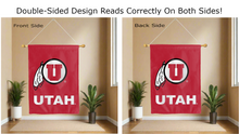 Load image into Gallery viewer, utah utes logo reading correctly on both sides of red double sided house flag
