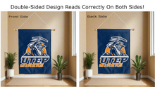 Load image into Gallery viewer, utep miners logo reading correctly on both sides of blue double sided house flag
