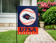 Load image into Gallery viewer, utsa baseball double sided garden flag hung outside for yard decor
