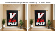 Load image into Gallery viewer, uva wise logo reading correctly on both sides of black house flag
