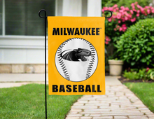 Load image into Gallery viewer, uw milwaukee baseball garden flag hung outside the home for yard decor
