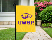 Load image into Gallery viewer, gold uwsp double sided garden flag for yard decor
