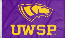 Load image into Gallery viewer, purple uwsp pointers flag for college dorm decor
