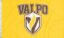 Load image into Gallery viewer, gold valparaiso university flag for college dorm decor
