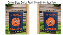 Load image into Gallery viewer, virginia cavaliers basketball logo reading correctly on both sides of blue garden flag
