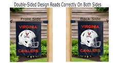Load image into Gallery viewer, virginia cavaliers football logo reading correctly on both sides of blue garden flag
