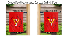 Load image into Gallery viewer, virginia military institute logo reading correctly on both sides of red garden flag
