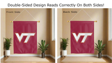 Load image into Gallery viewer, virginia tech vt logo reading correctly on both sides of maroon double sided house flag
