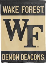 Load image into Gallery viewer, wake forest university house flag hung outside for man cave decor
