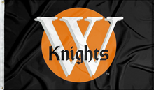 Load image into Gallery viewer, black wartburg college knights flag for college dorm decor
