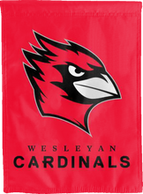 Load image into Gallery viewer, red wesleyan university double sided house flag for game day decor
