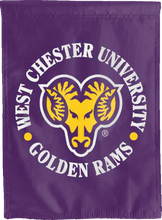 Load image into Gallery viewer, purple west chester university golden rams double sided house flag for man cave decor
