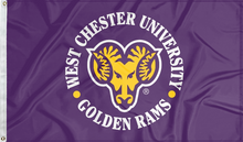 Load image into Gallery viewer, purple west chester university golden rams flag for college dorm decor
